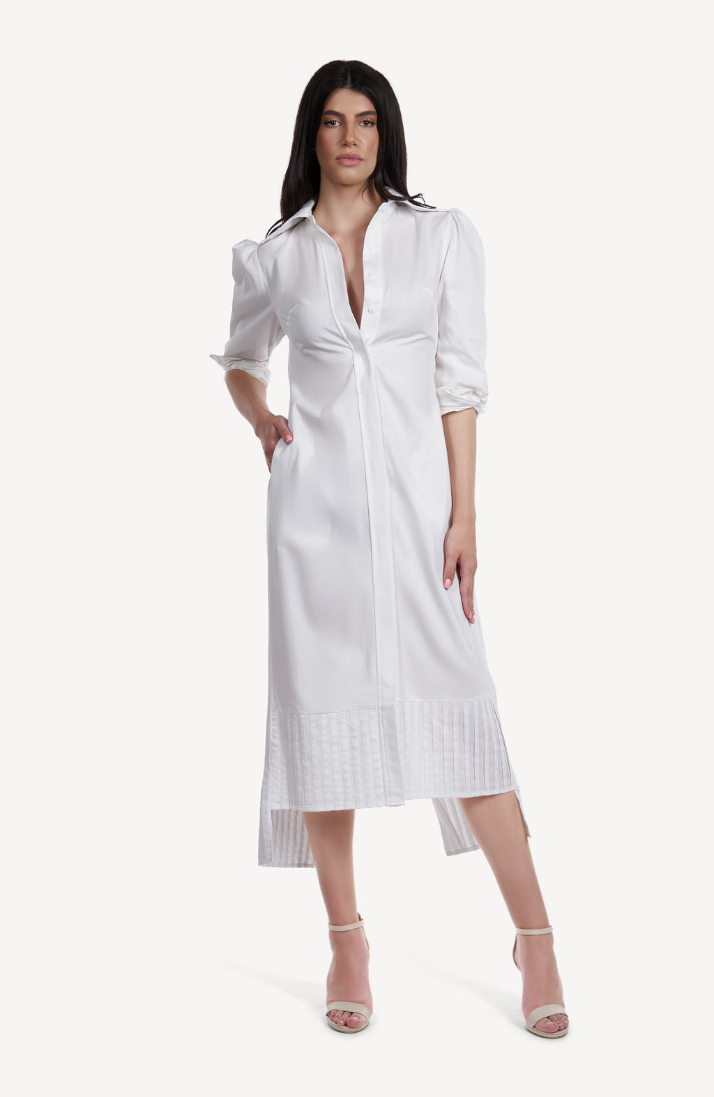 Rochie-Camasa Midi Alba cu Spate Decupat