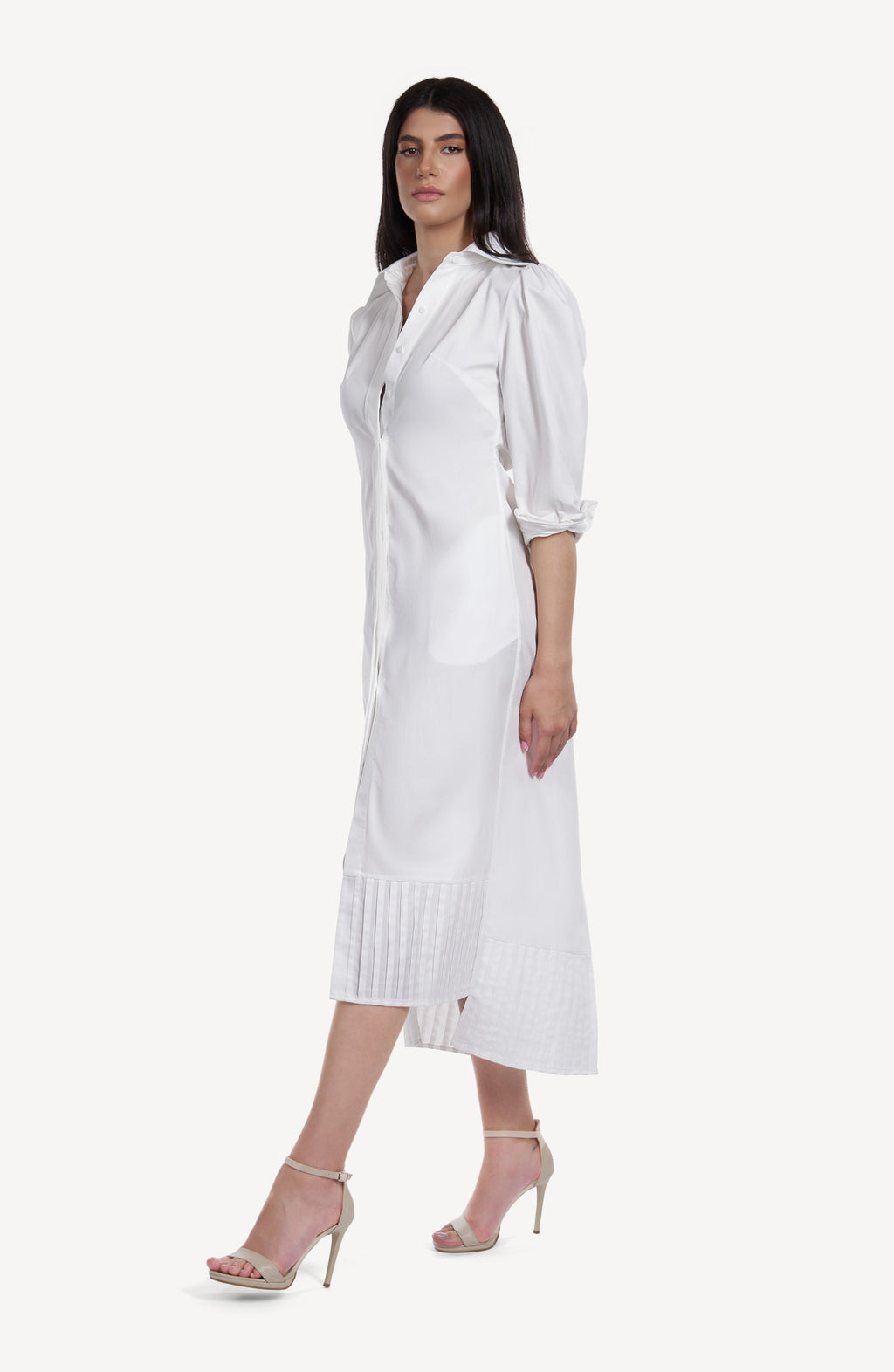 Rochie-Camasa Midi Alba cu Spate Decupat