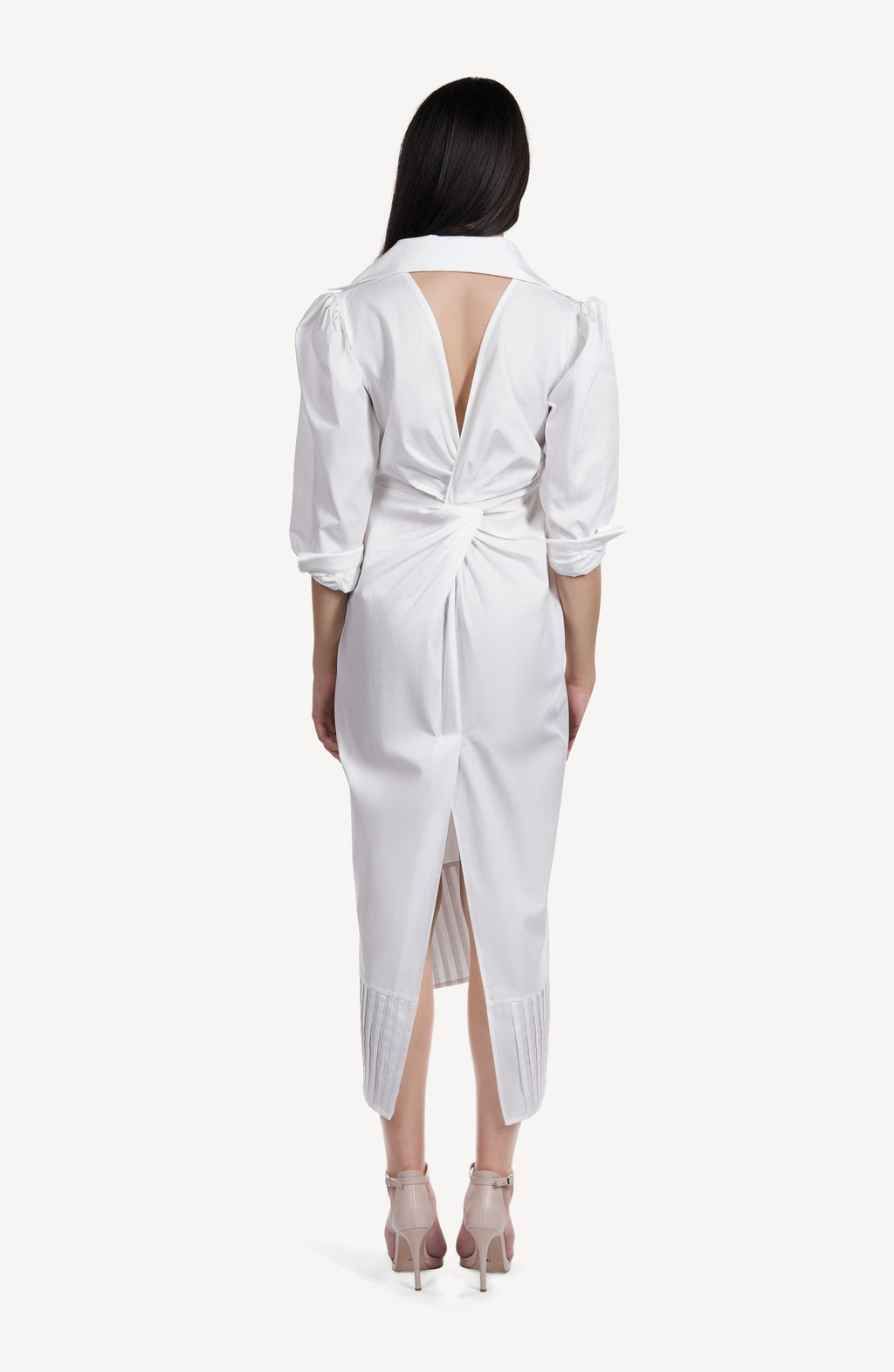 Rochie-Camasa Midi Alba cu Spate Decupat