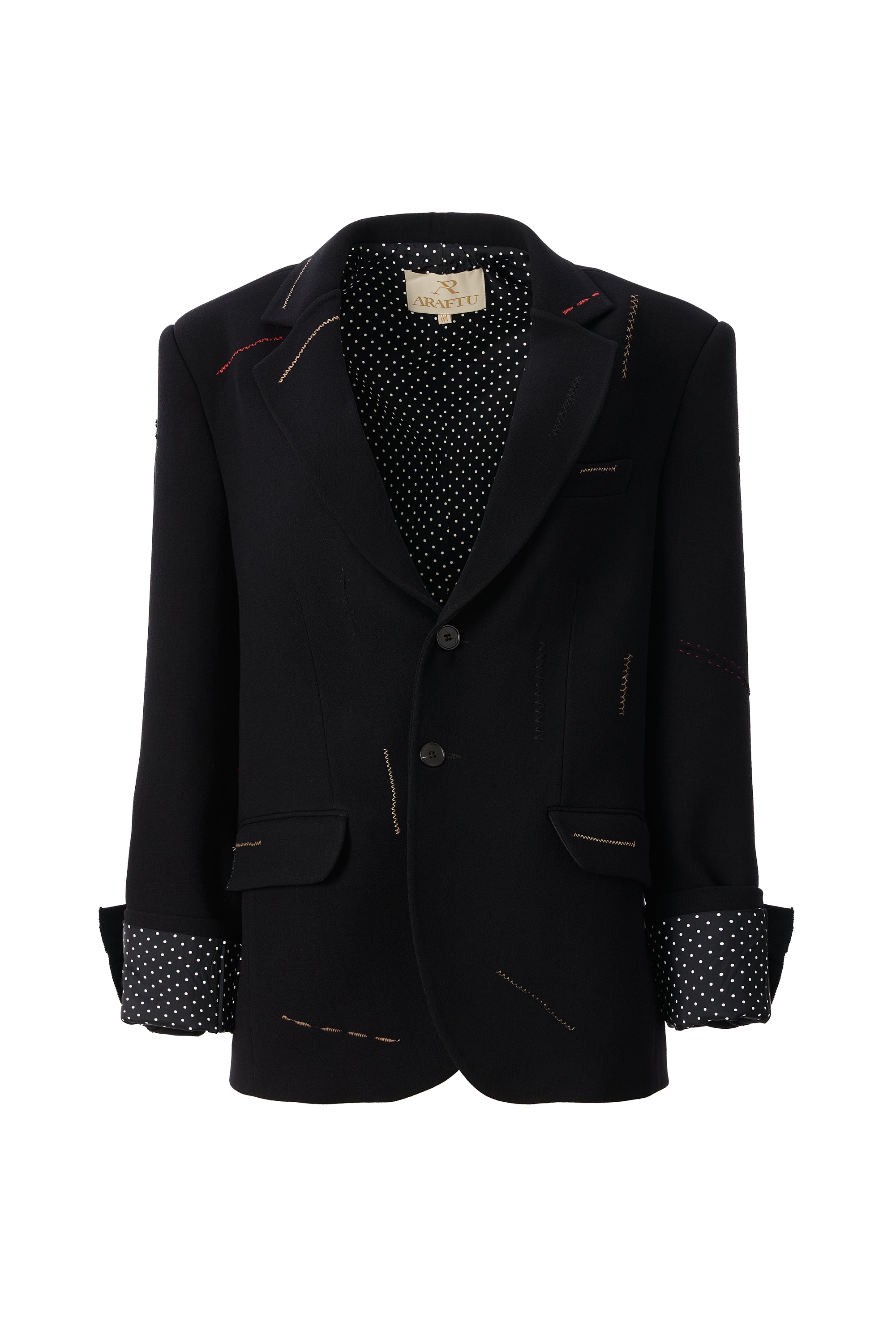 Sacou Negru Oversized cu Detalii Cusaturi in Contrast