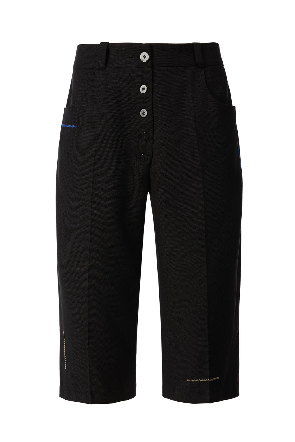 Pantaloni Midi Tailoring cu Nasturi Decorativi Negri