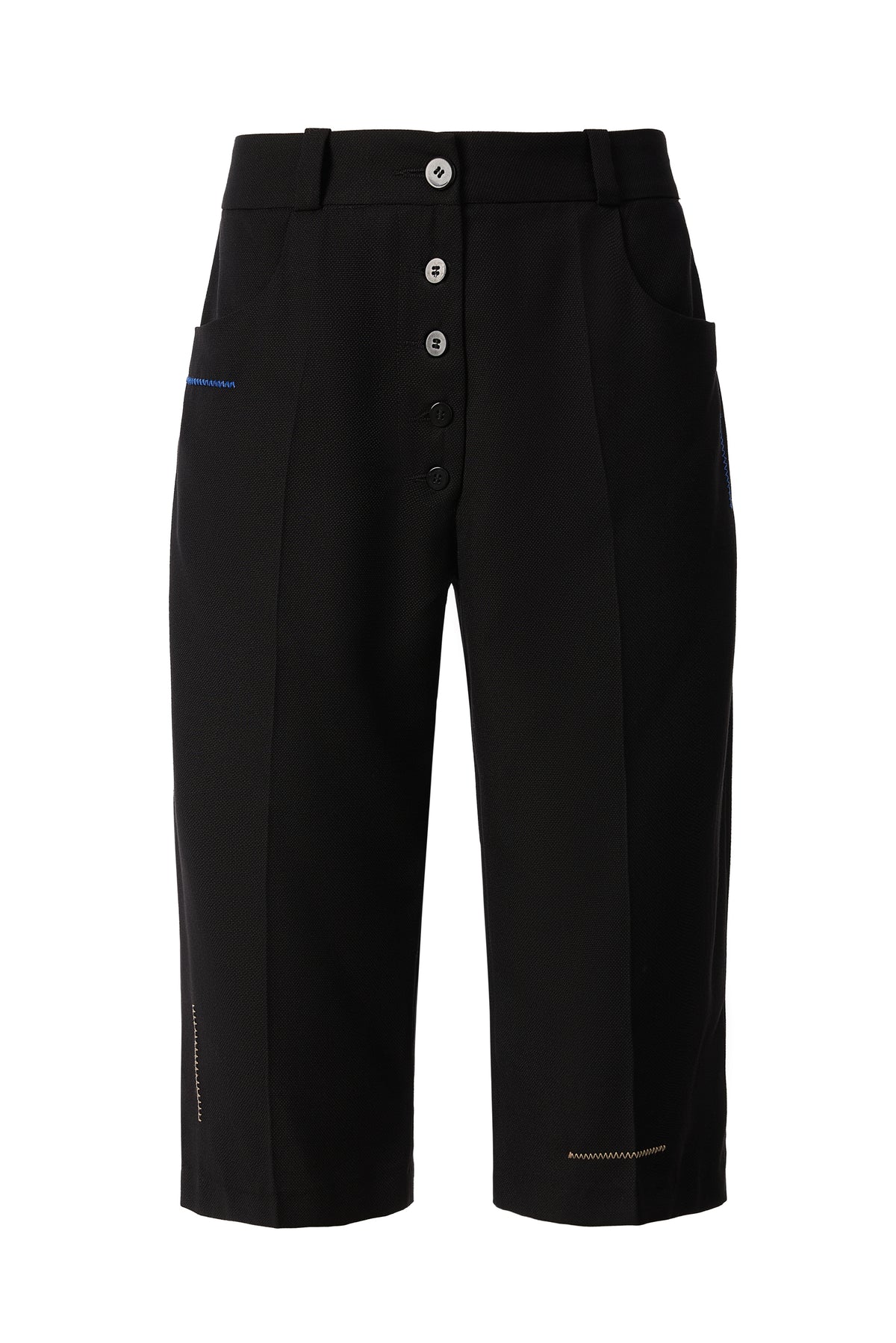 Pantaloni Midi Tailoring cu Nasturi Decorativi Negri