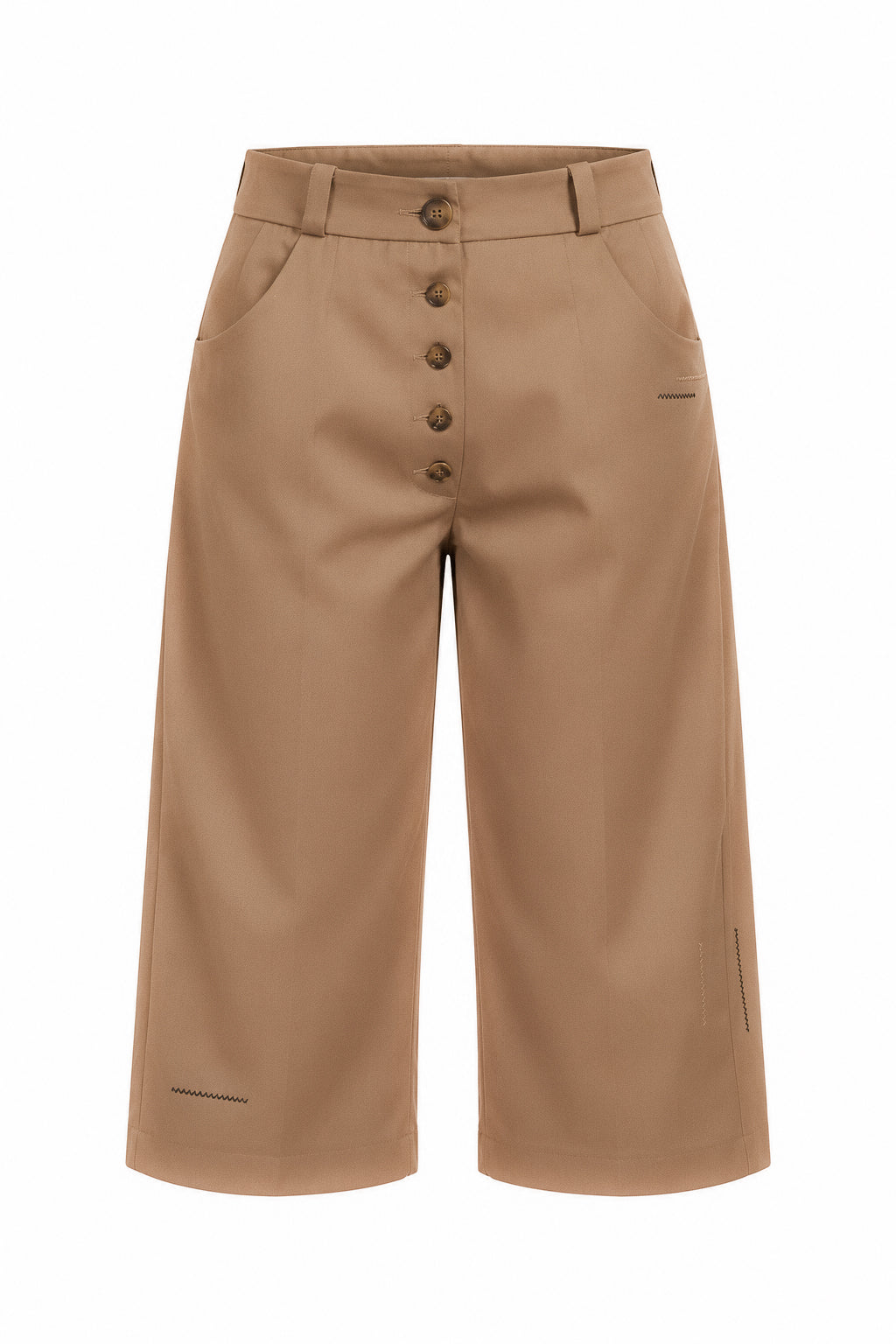 Pantaloni Camel cu Nasturi Decorativi