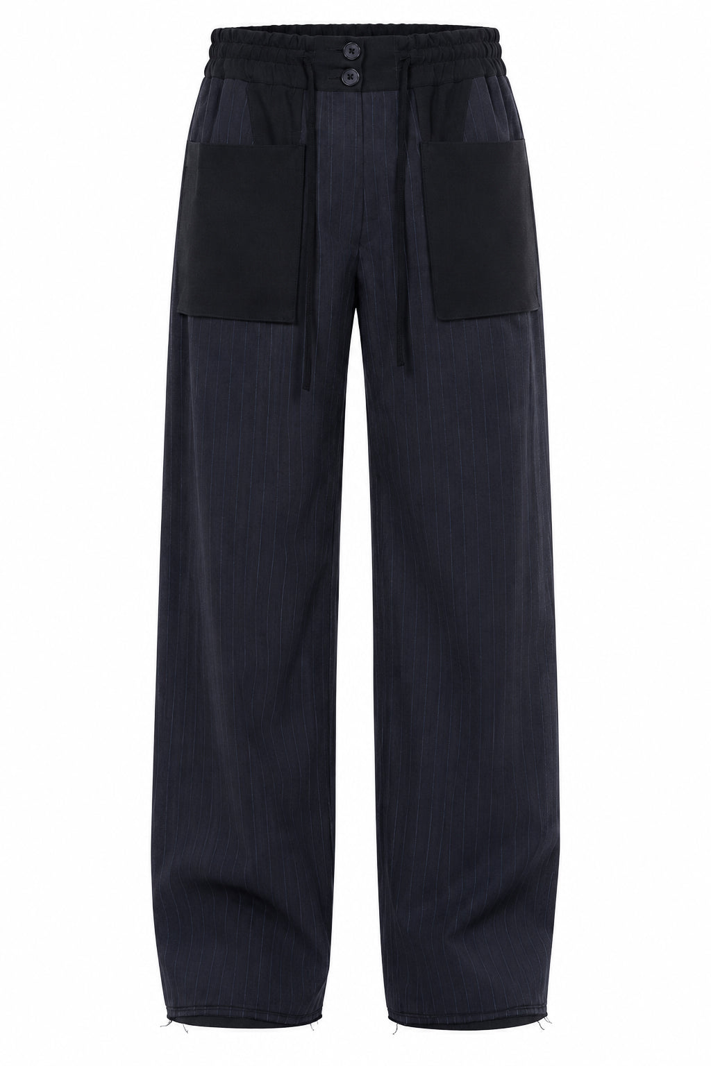 Pantaloni Wide-Leg cu Dungi si Buzunare Patch Oversized