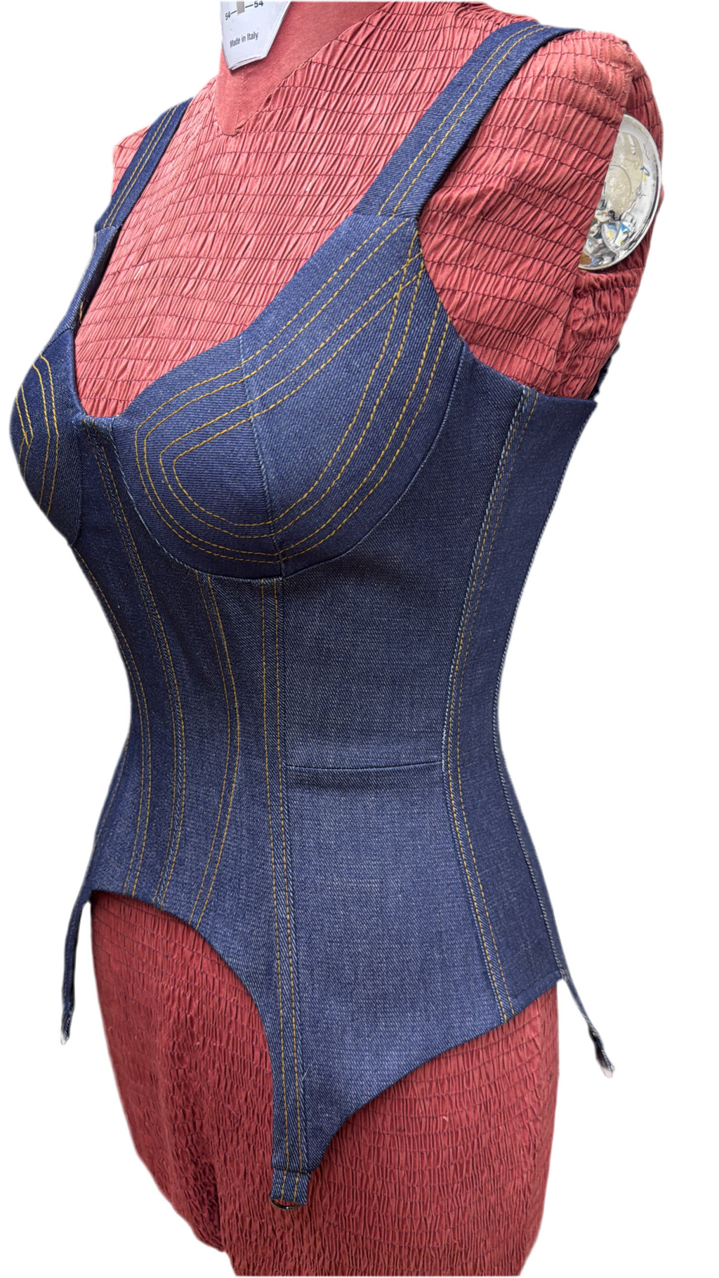 Corset Denim si Cusaturi Contrastante