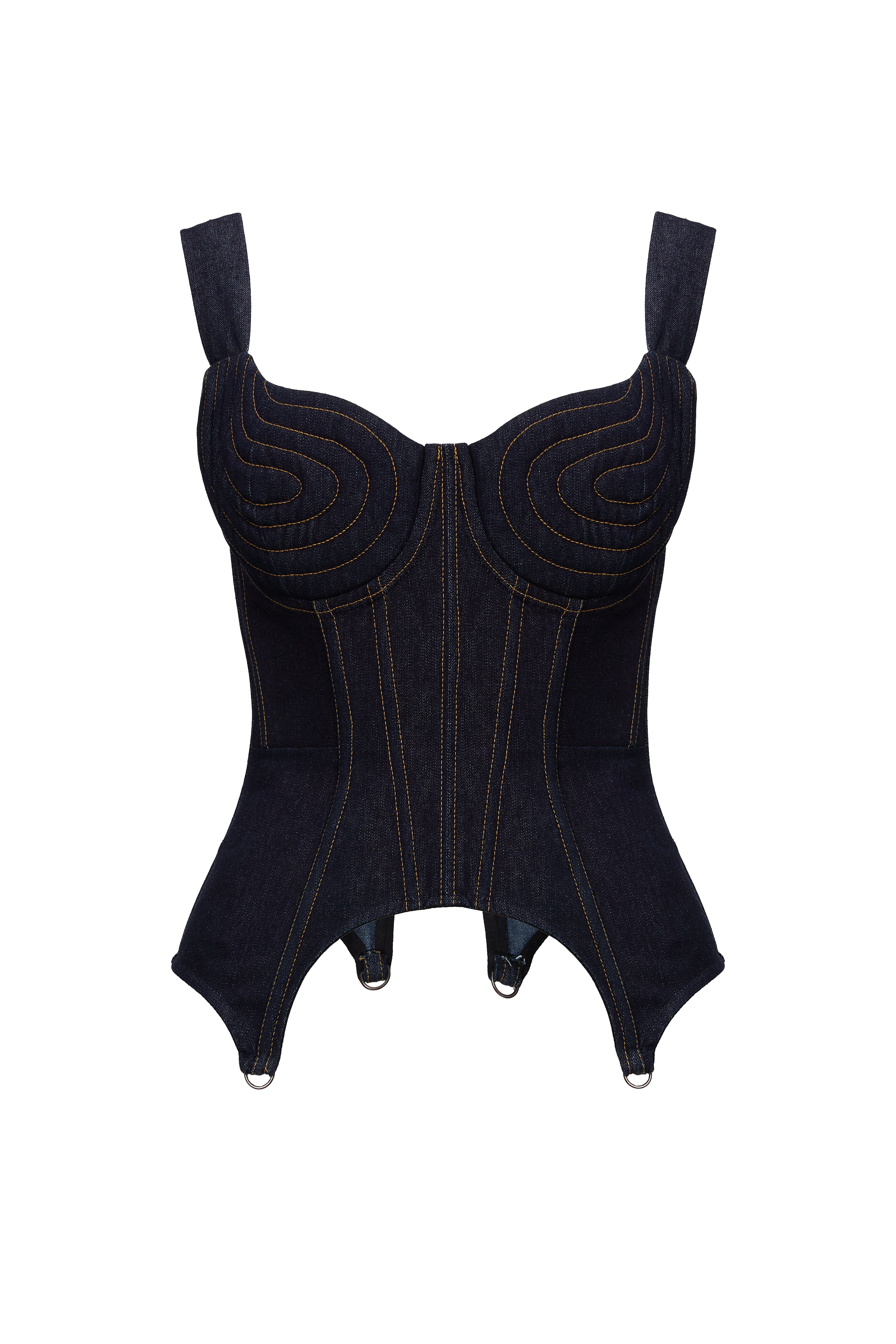 Corset Denim si Cusaturi Contrastante – YUMEA
