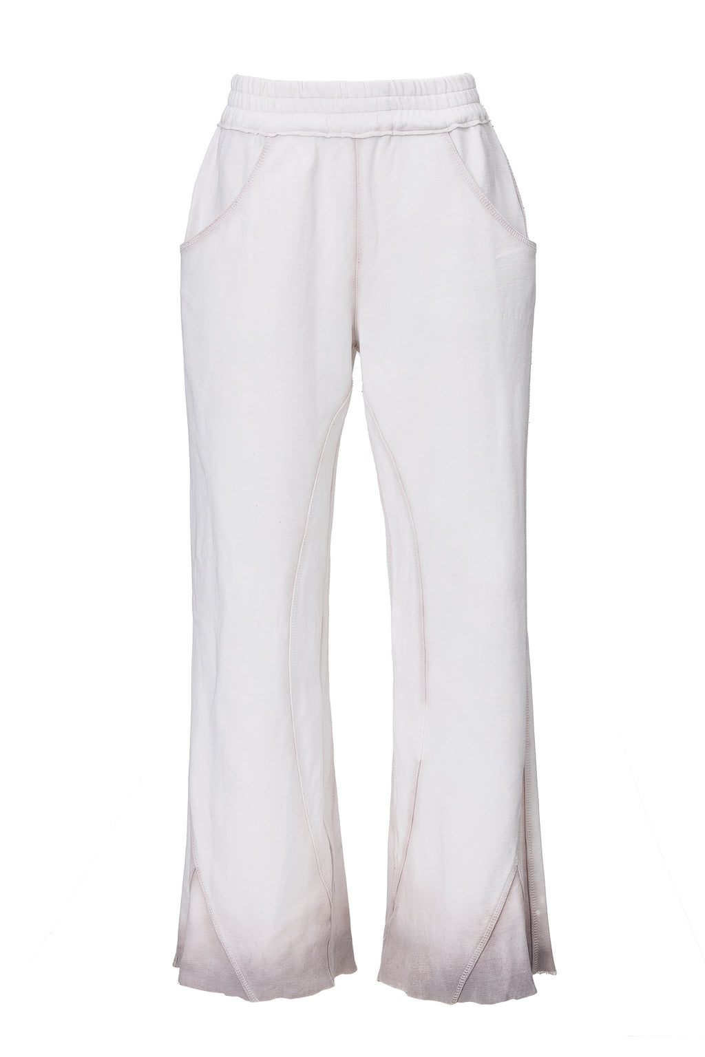 Pantaloni Albi cu Talie Elastica si Finisaj Efect Washed