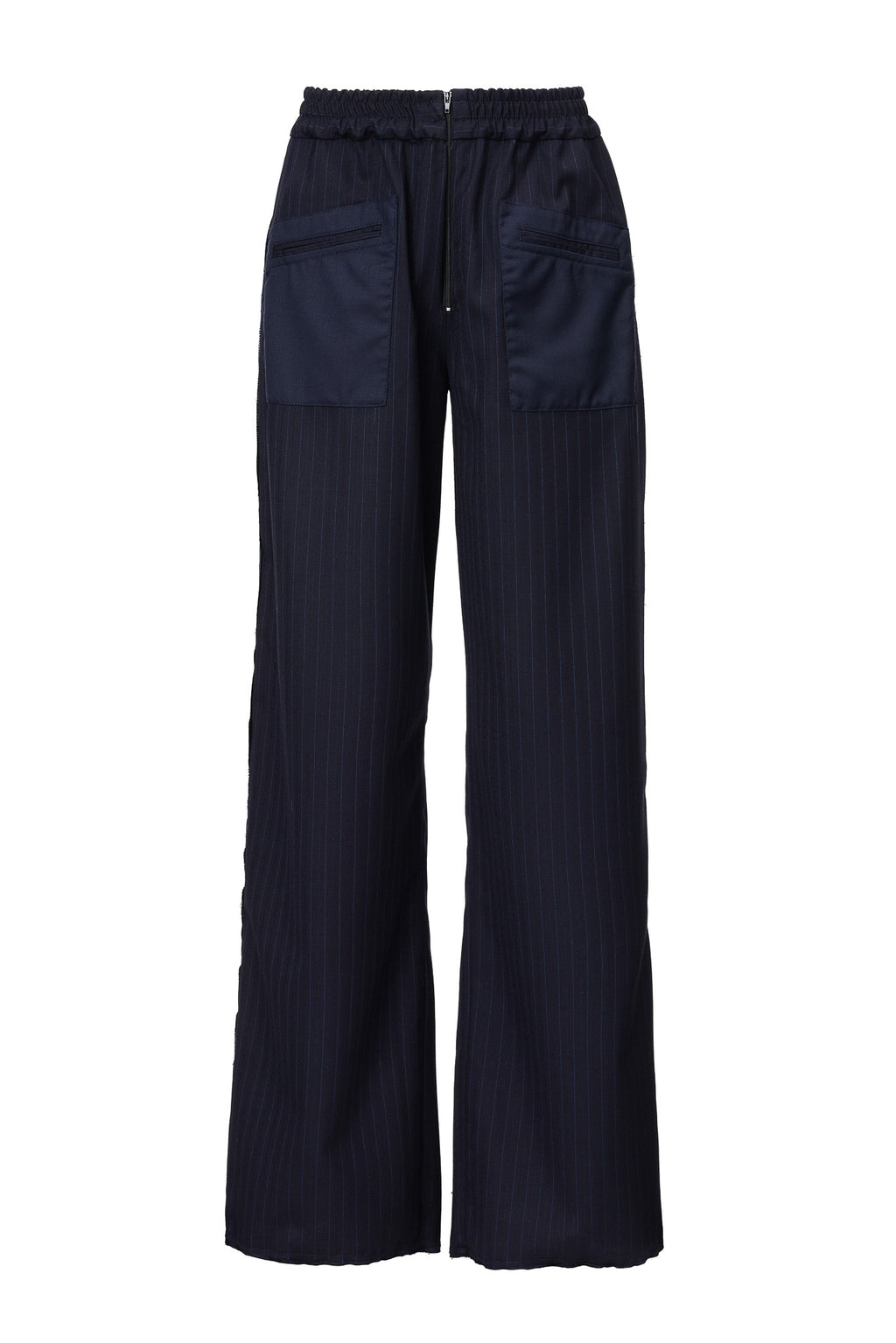 Pantaloni Bleumarin cu Dungi si Buzunare Aplicate