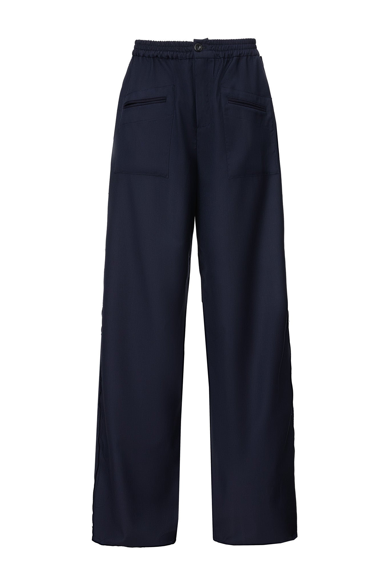 Pantaloni Bleumarin cu Buzunare Frontale Aplicate