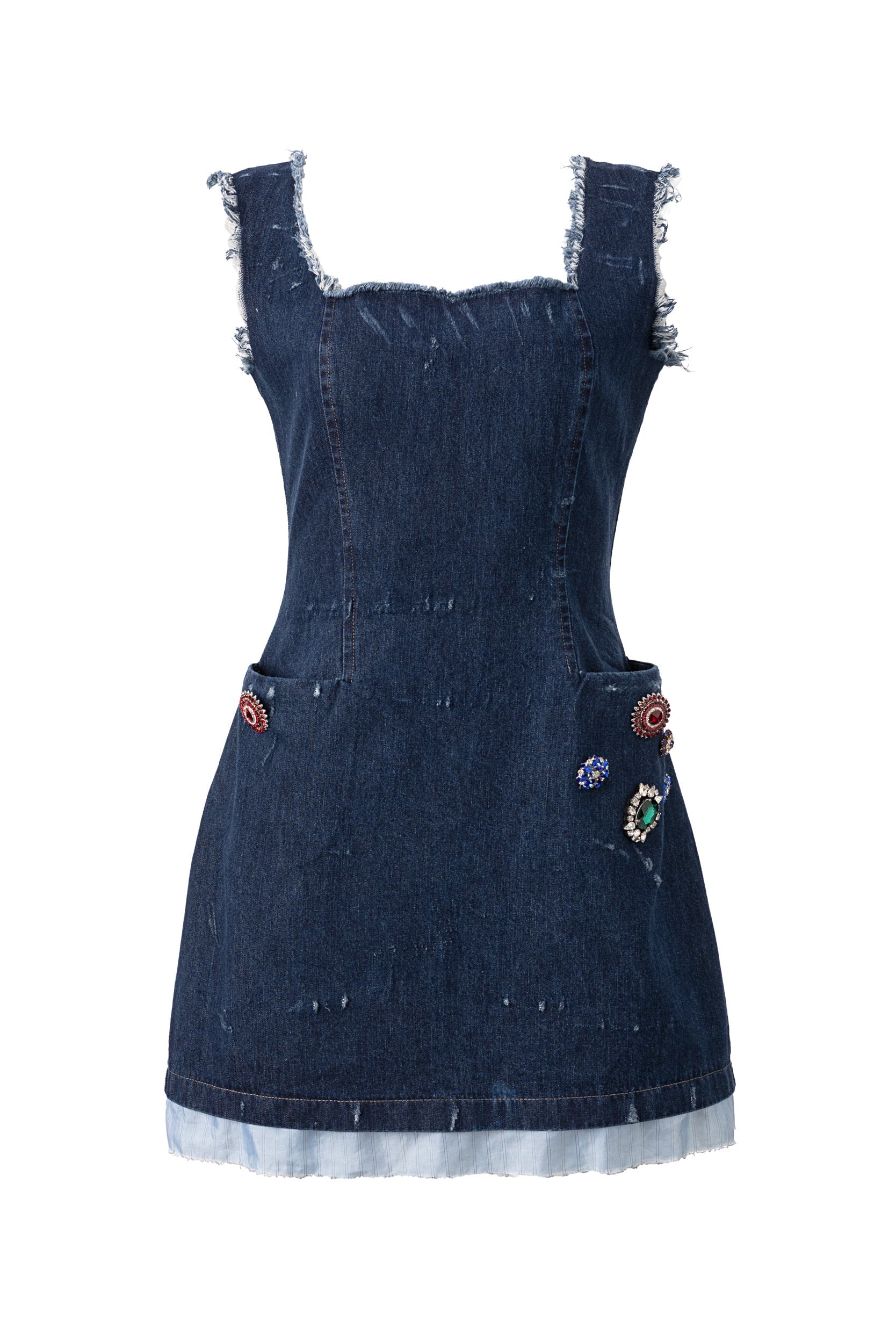 Rochie Midi Denim cu Cristale Aplicate