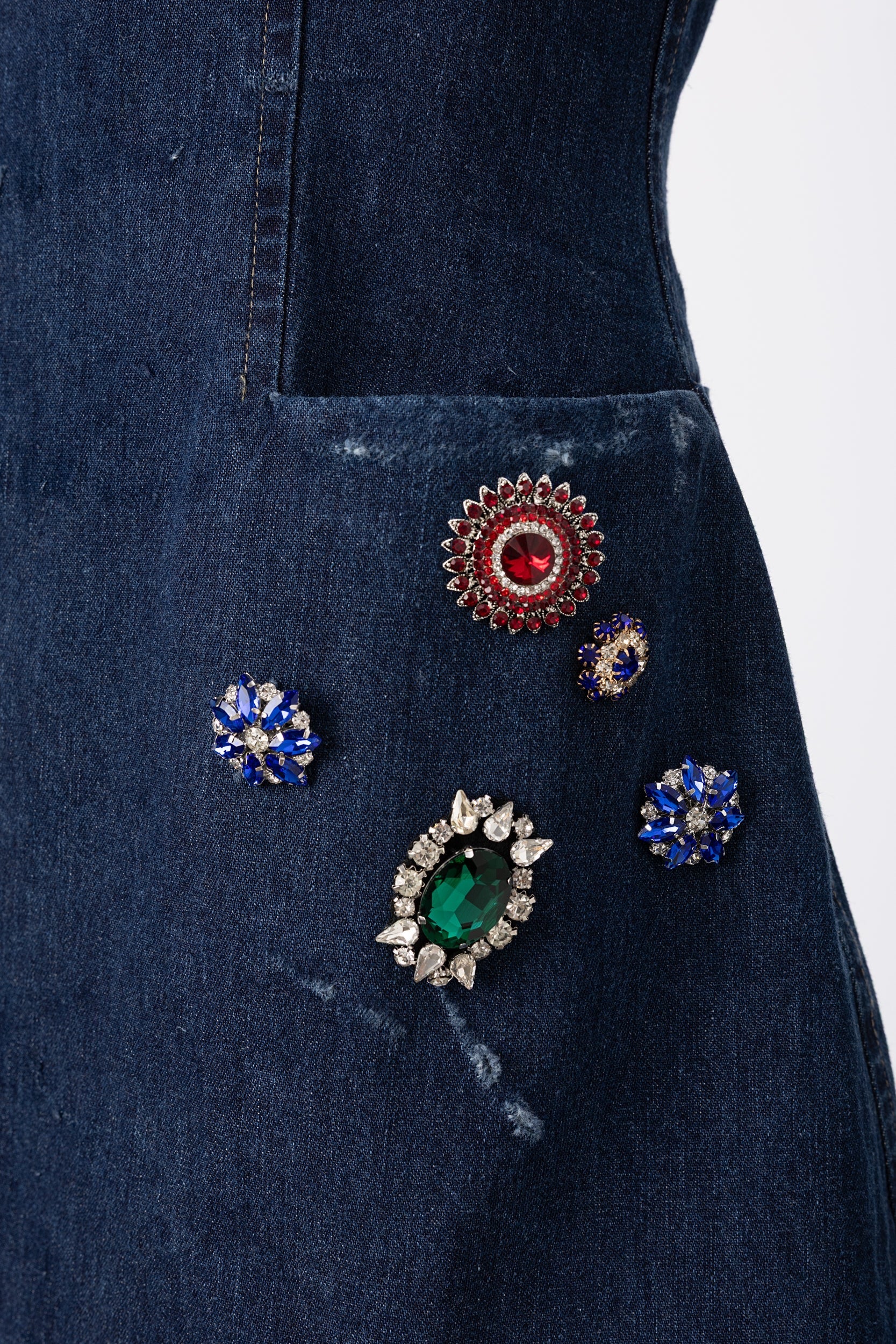 Rochie Midi Denim cu Cristale Aplicate