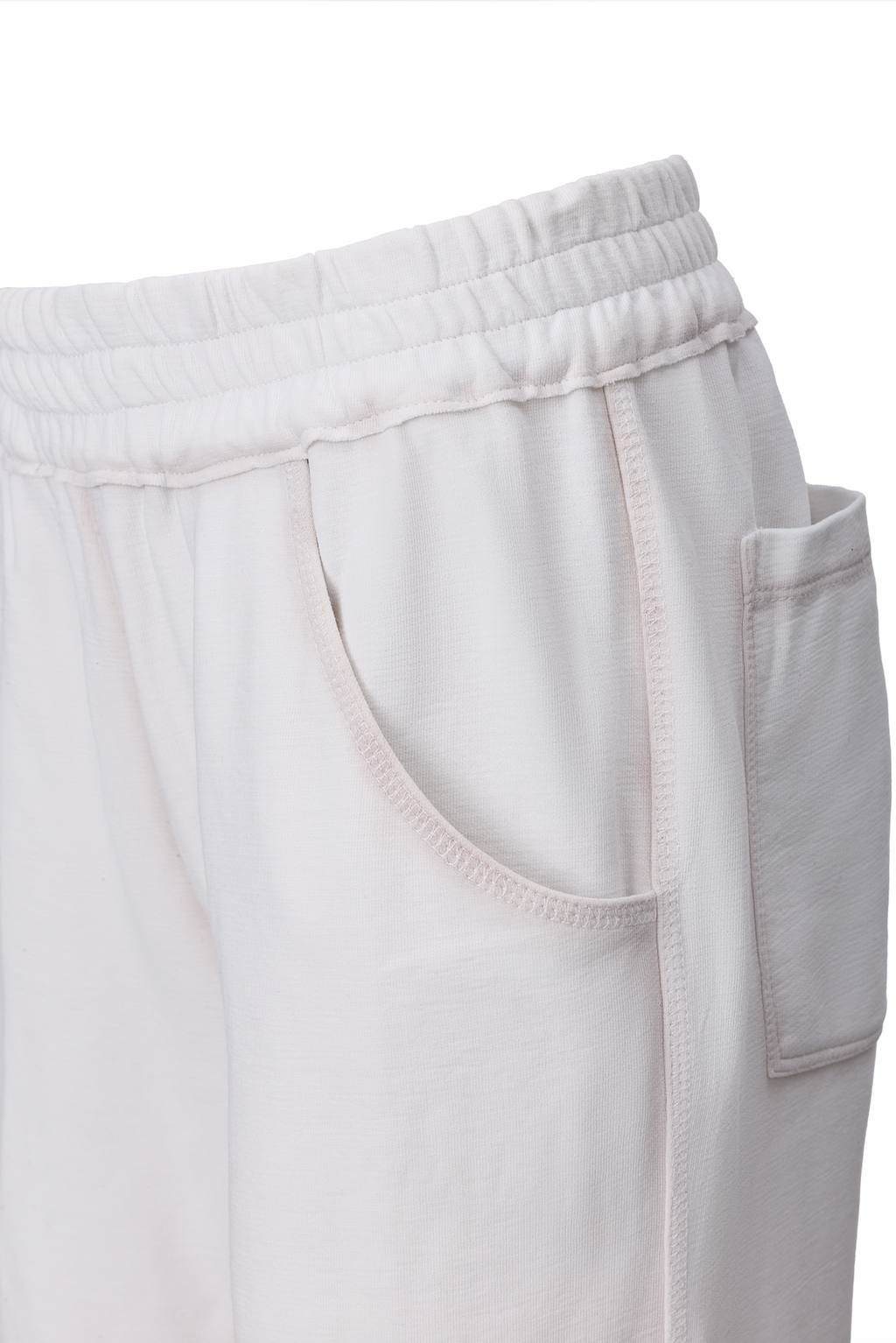 Pantaloni Albi cu Talie Elastica si Finisaj Efect Washed