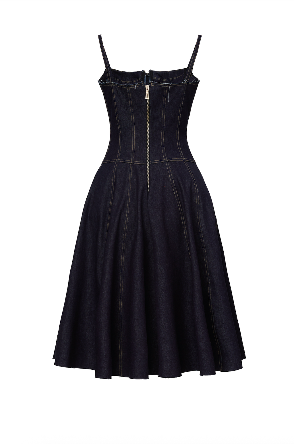 Rochie Midi Denim si Cusaturi Contrastante