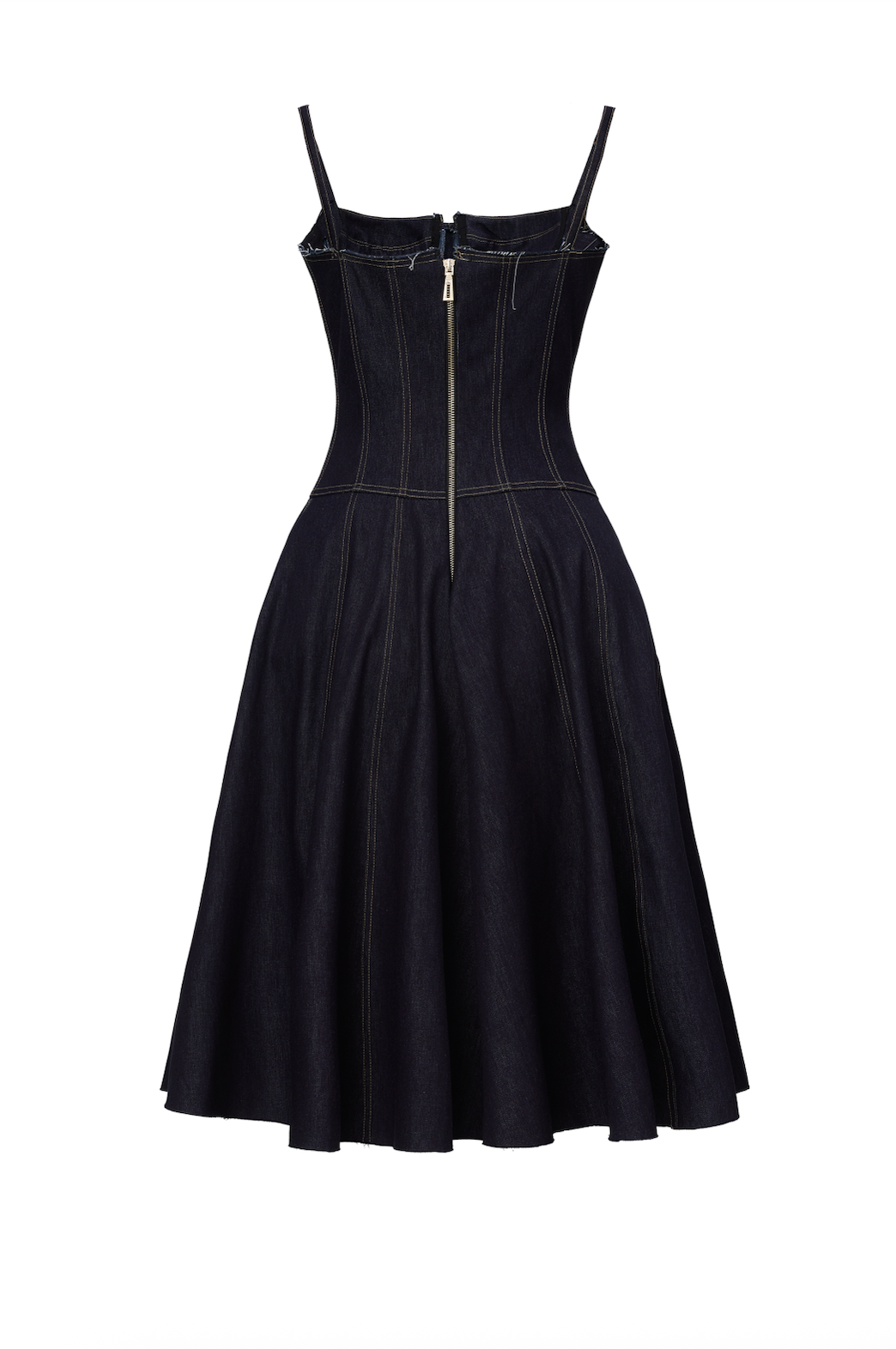 Rochie Midi Denim si Cusaturi Contrastante