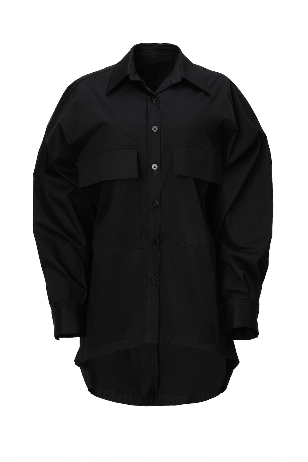 Camasa Neagra Oversized cu Buzunare Supradimensionate