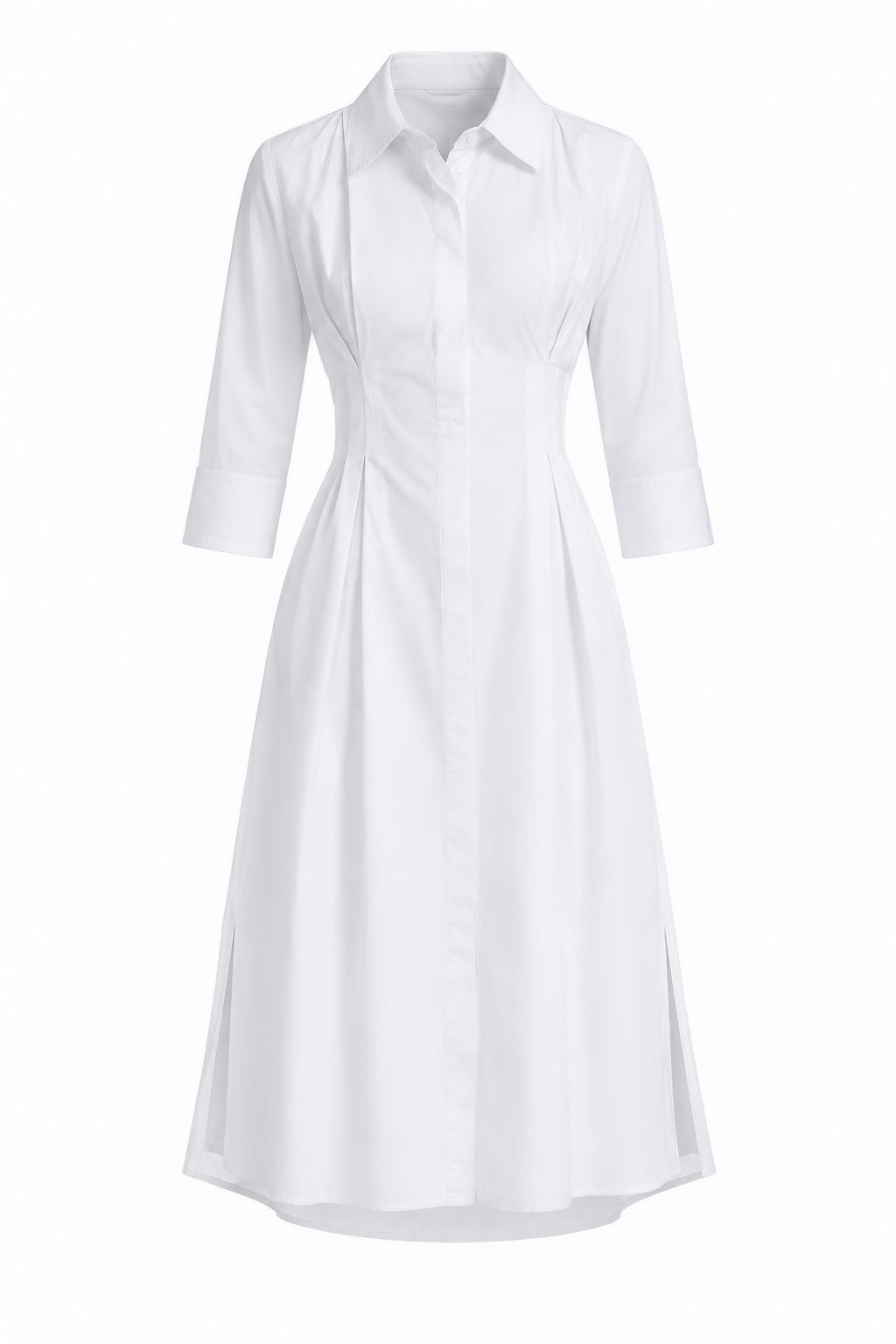 Rochie-Camasa Midi Alba cu Pliuri