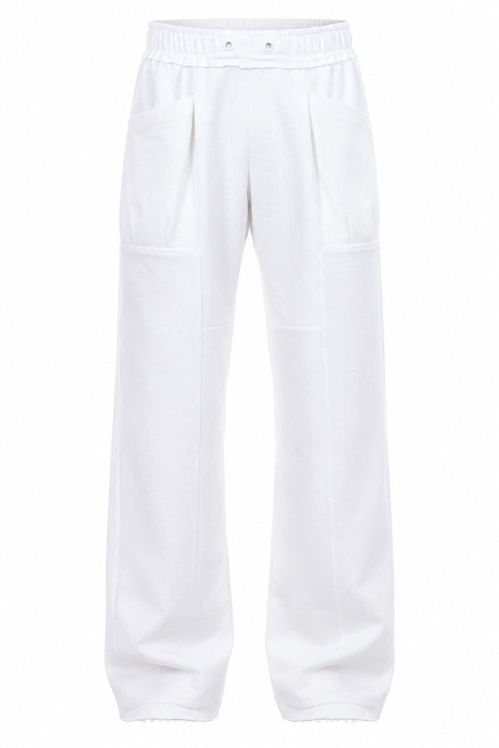 Pantaloni Wide-Leg Albi cu Buzunare Cargo