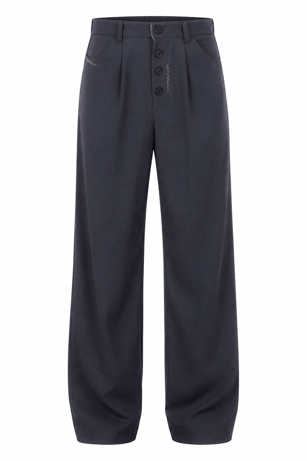 Pantaloni Wide-Leg Grafit cu Nasturi Aparenti