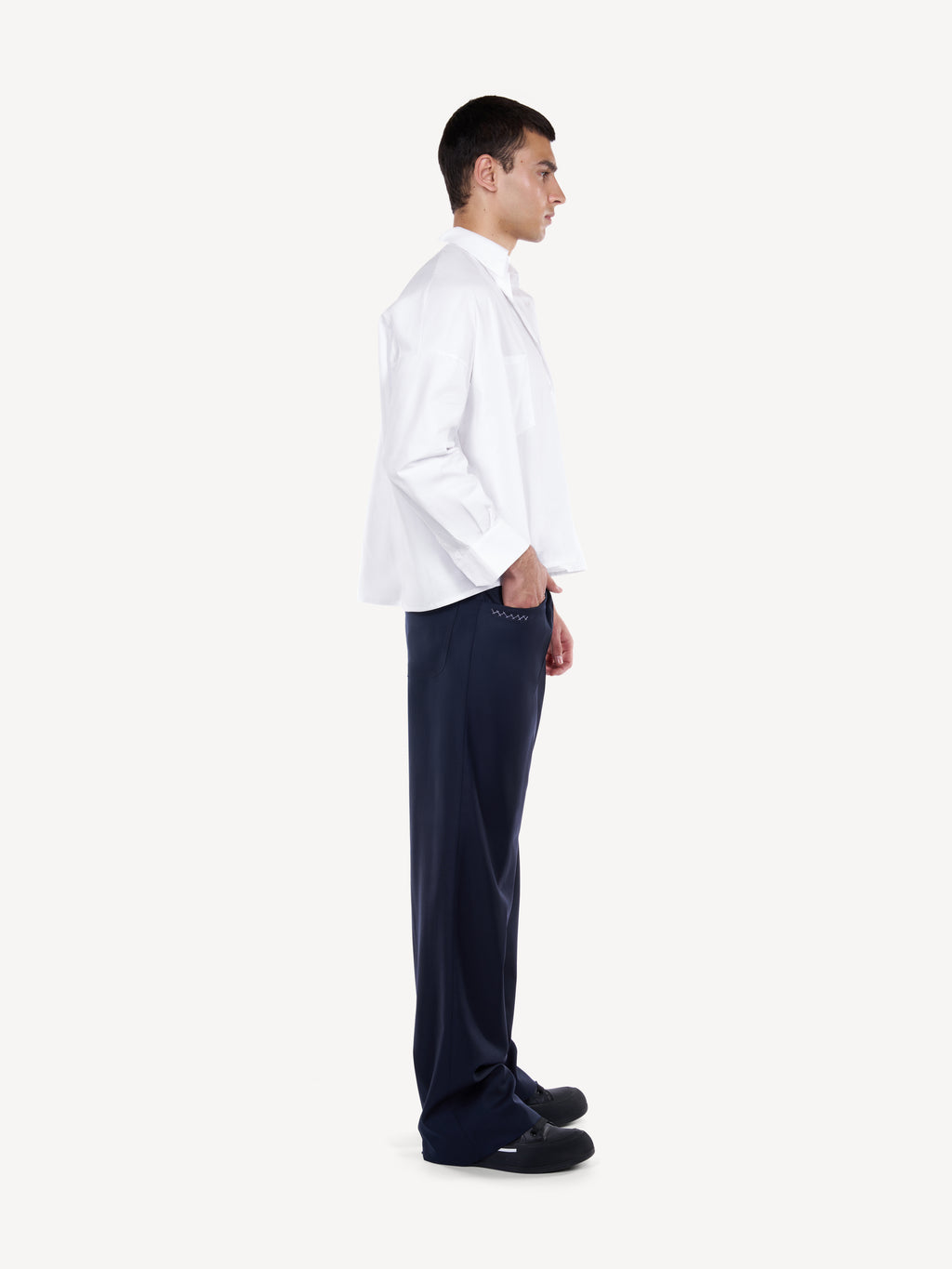 Pantaloni Wide-Leg Bleumarin cu Nasturi Aparenti
