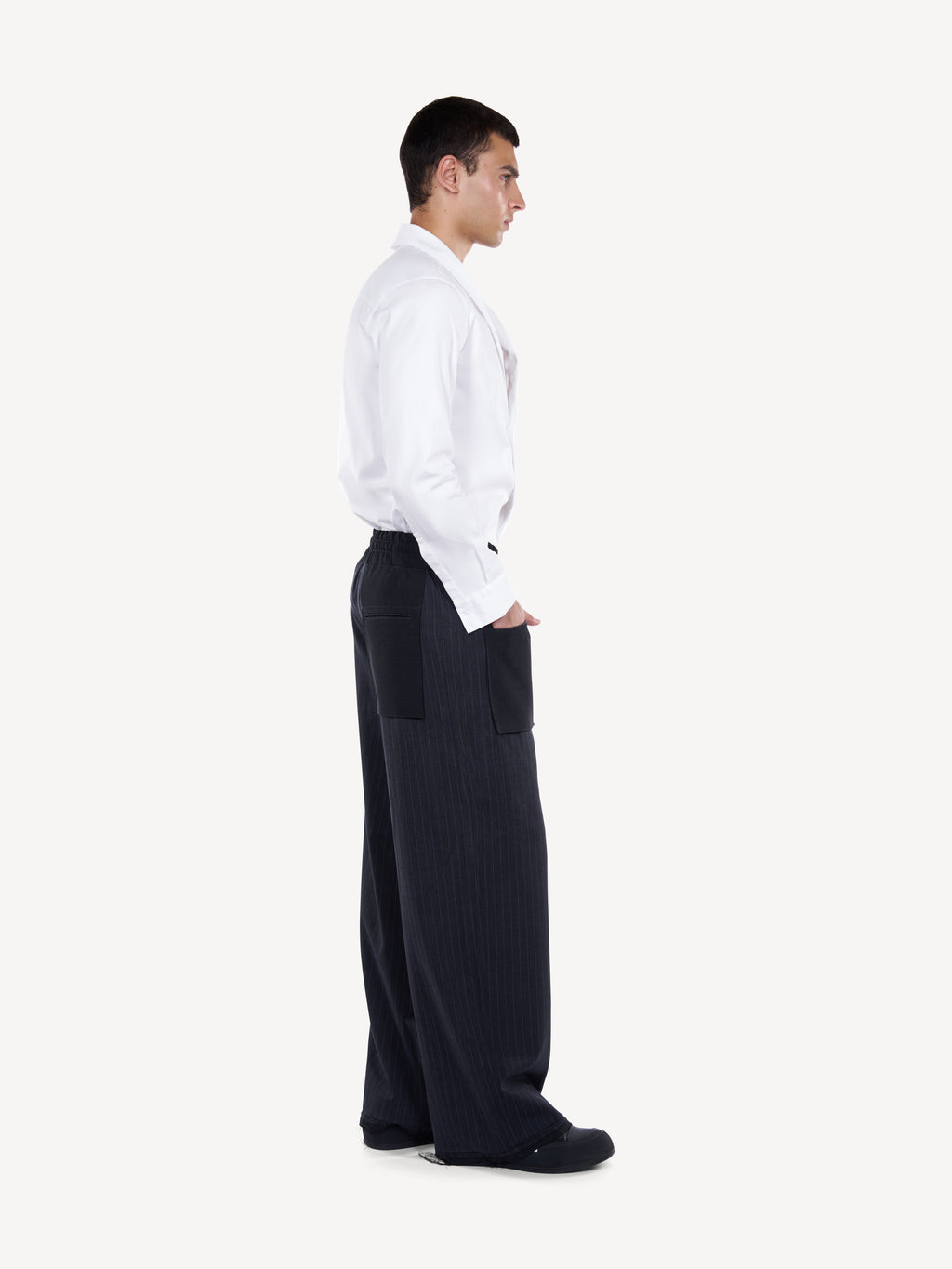 Pantaloni Wide-Leg Cu Dungi Si Buzunare Patch Oversized