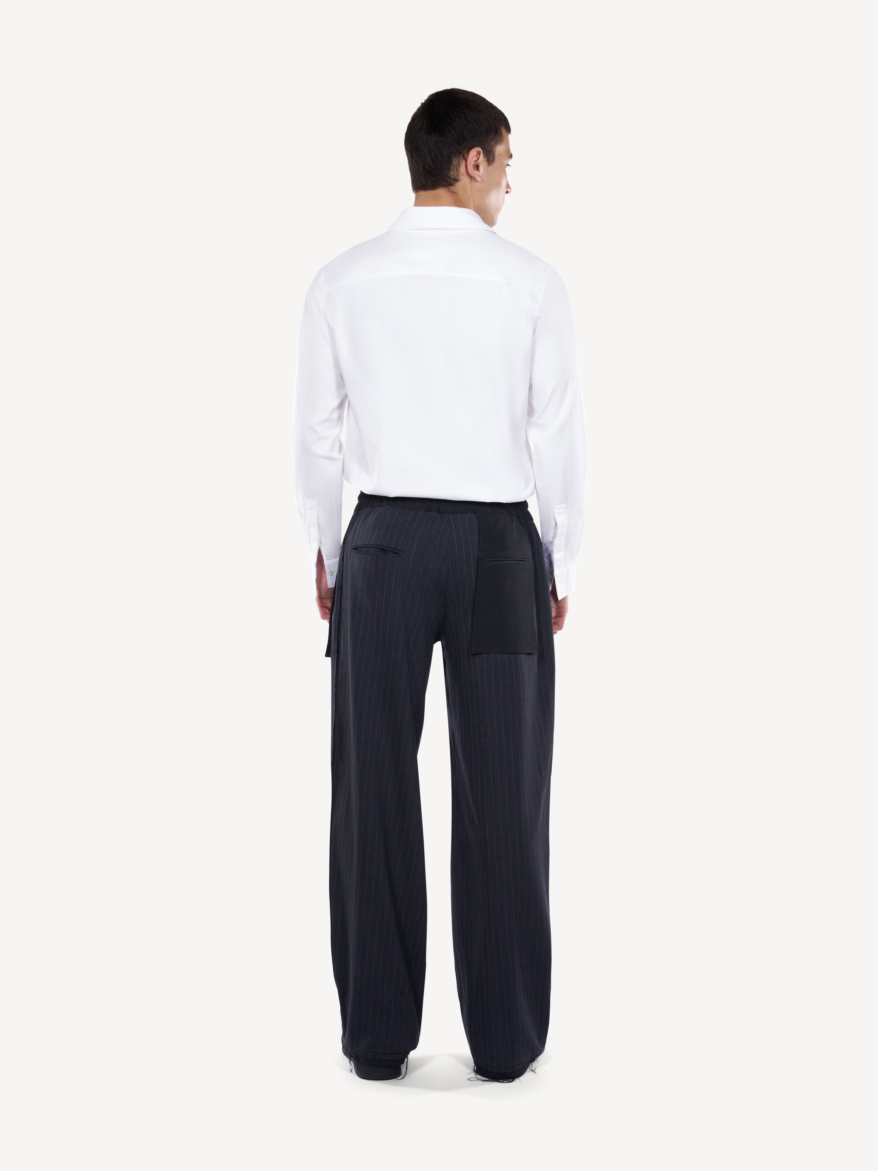 Pantaloni Wide-Leg Cu Dungi Si Buzunare Patch Oversized