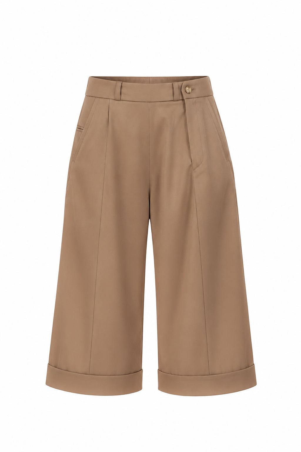 Pantaloni Midi Wide-Leg Camel